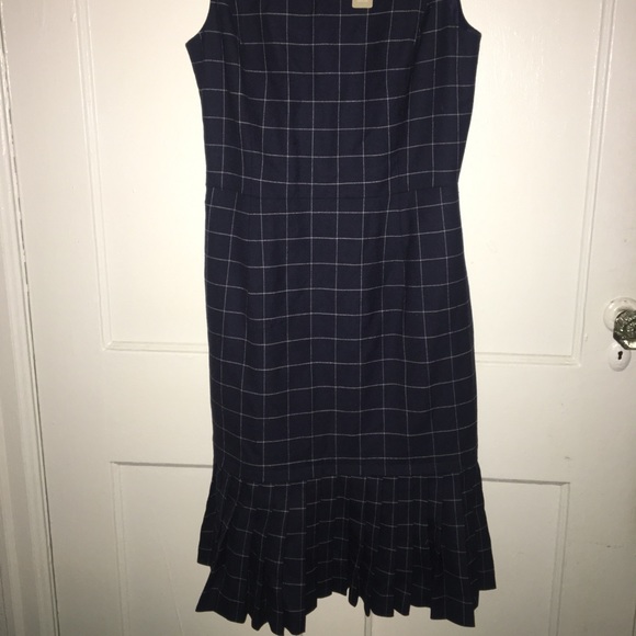 NWT J. Crew Navy Window Pane Pleated Hem Dress Sz 4 - Picture 4 of 5